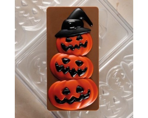 Форма д/шок. Chocolate Bar Halloween friends 154х77мм h15мм, 100гр, 3 ячейки, п/к PC5060FR