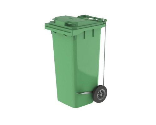Бак для мусора 120л, с педалью, с крышкой, на колесах, п/э, цвет зеленый 23.C21 green