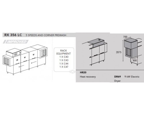 МАШИНА ПОСУДОМОЕЧНАЯ DIHR RX 356 LC SX+DDE+HR20+DR69