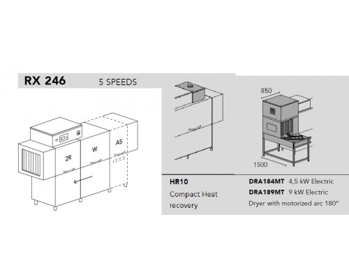 МАШИНА ПОСУДОМОЕЧНАЯ DIHR RX 246 SX+DDE+DRA189MT+HR10+SAN