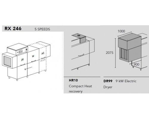 МАШИНА ПОСУДОМОЕЧНАЯ DIHR RX 246 DX+DDE+HR10+DR99+SAN/ДЕЛЕНИЕ 2 ЧАСТИ