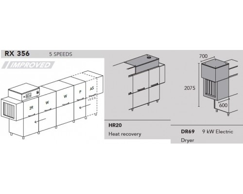 МАШИНА ПОСУДОМОЕЧНАЯ DIHR RX 356 DX+DDE+HR20+DR69