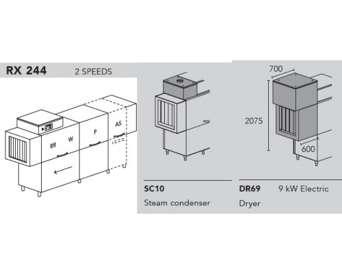 МАШИНА ПОСУДОМОЕЧНАЯ DIHR RX 244 SX+DDE+DR69+SC10