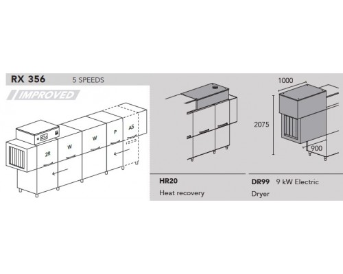 МАШИНА ПОСУДОМОЕЧНАЯ DIHR RX 356 DX+DDE+HR20+DR99+SAN/ДЕЛЕНИЕ 2 ЧАСТИ