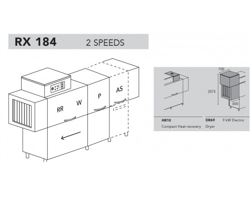 МАШИНА ПОСУДОМОЕЧНАЯ DIHR RX 184 SX+DR69+HR10