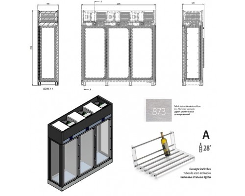 ШКАФ ВИННЫЙ ENOFRIGO WINE LIBRARY 20 WALL 3V DX-SX 3P H2200 VT СЕРЫЙ + ПОЛКИ A